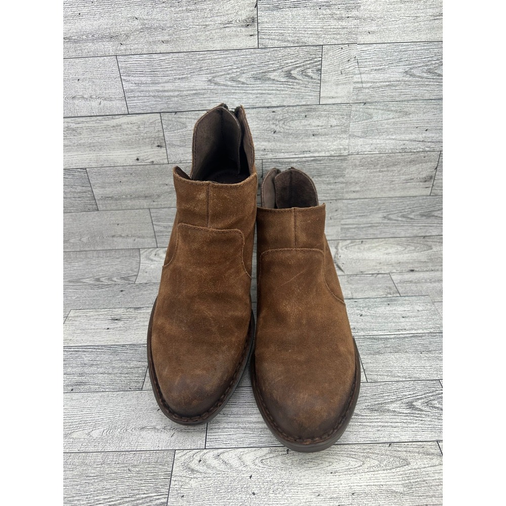 Born Brown Suede Ankle Booties Distressed Leather Back Zip Boots Women Size 8M